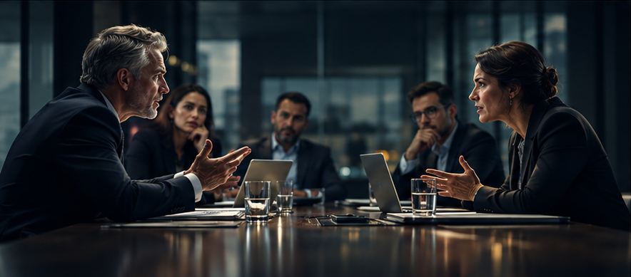 Executives arguing at a boardroom table