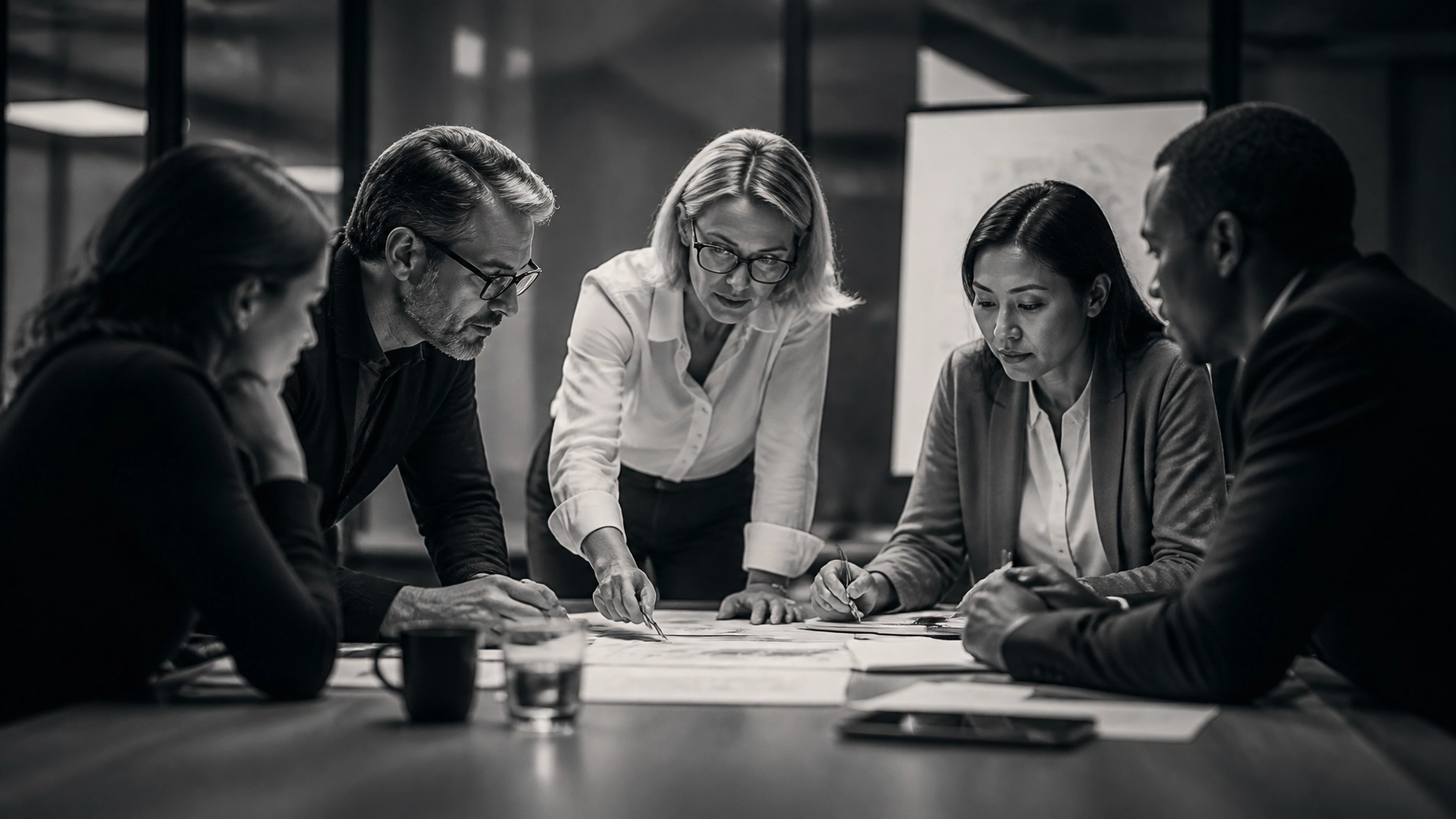 Five Executives working on a strategy plan.